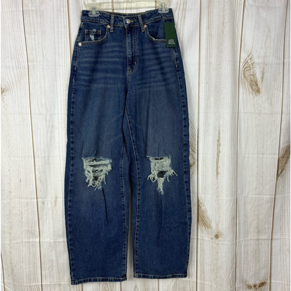 Wild Fable Jeans Super High Rise Baggy Distressed Pants Blue Denim Size 2